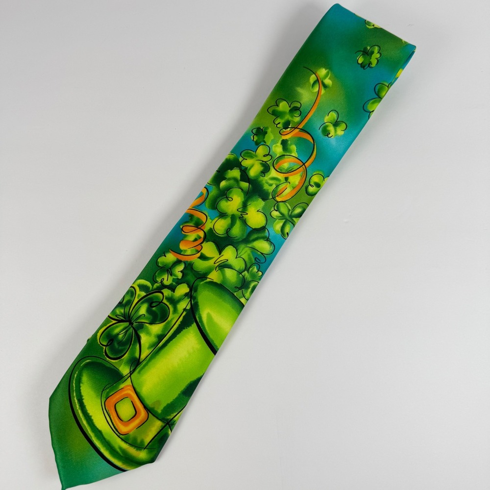 J Garcia Malachite Valley St Patricks Day Shamrock Leprechaun Hat Mens Necktie